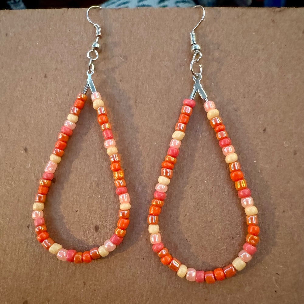 Handmade Seed orange bead earrings - Picture 2 of 2